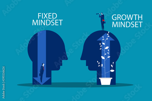 Big head human think growth mindset different fixed mindset concept vector