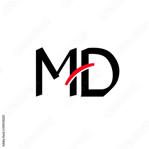 MD Letter Logo Design with Black and Red Color.