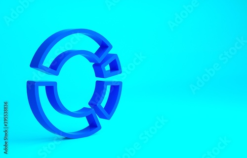 Blue Pie chart infographic icon isolated on blue background. Diagram chart sign. Minimalism concept. 3d illustration 3D render.