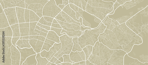 Detailed map of Amman city, linear print map. Cityscape panorama.
