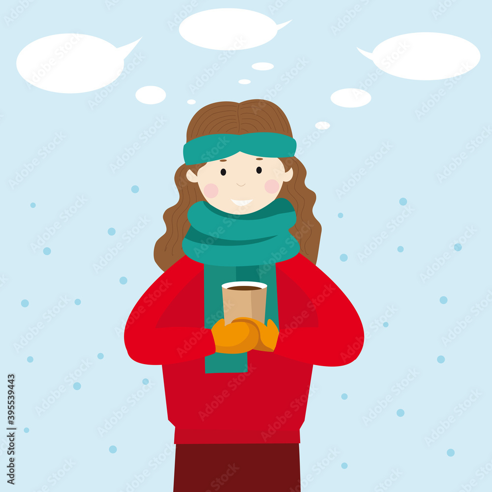 Winter woman with coffee vector image Winter woman with coffee vector image