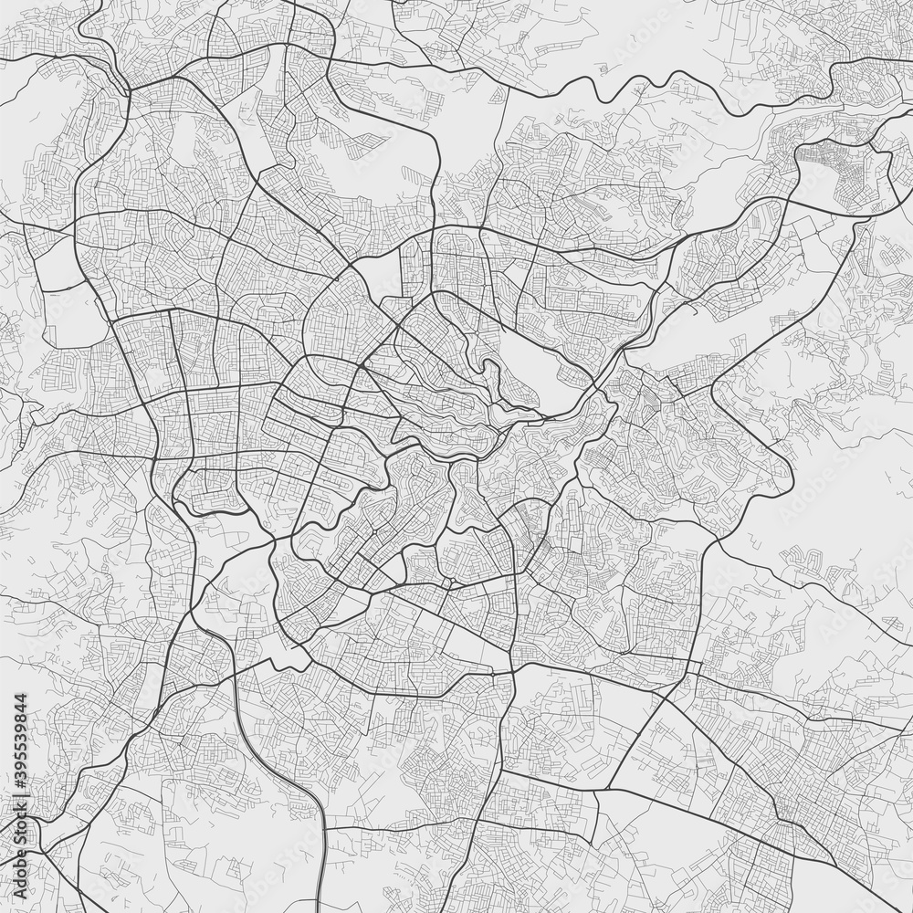 Urban city map of Amman. Vector poster. Grayscale street map.
