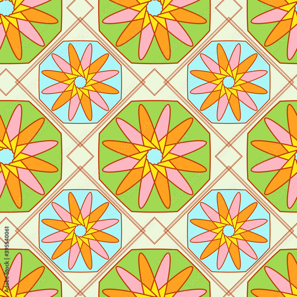 Seamless vector pattern of abstract ornamental flowers. Decorative hand drawn pattern