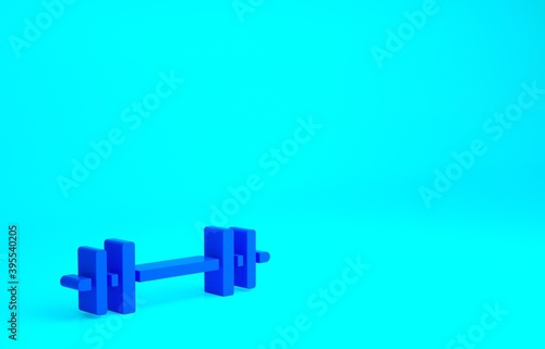 Blue Barbell icon isolated on blue background. Muscle lifting icon, fitness barbell, gym, sports equipment, exercise bumbbell. Minimalism concept. 3d illustration 3D render.