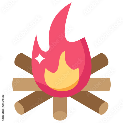 
Campfire, wood logs with fire flame icon in isometric design.
