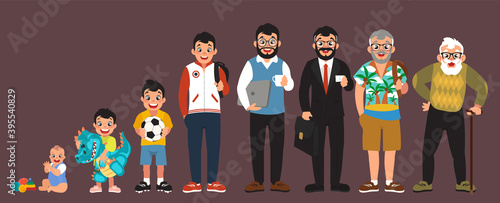 clip art men's stages of development set, cartoon design, generation stages, vector illustration, (set 2/2), big black eyes, black hair, Asian, Arab, Latino, Caucasian