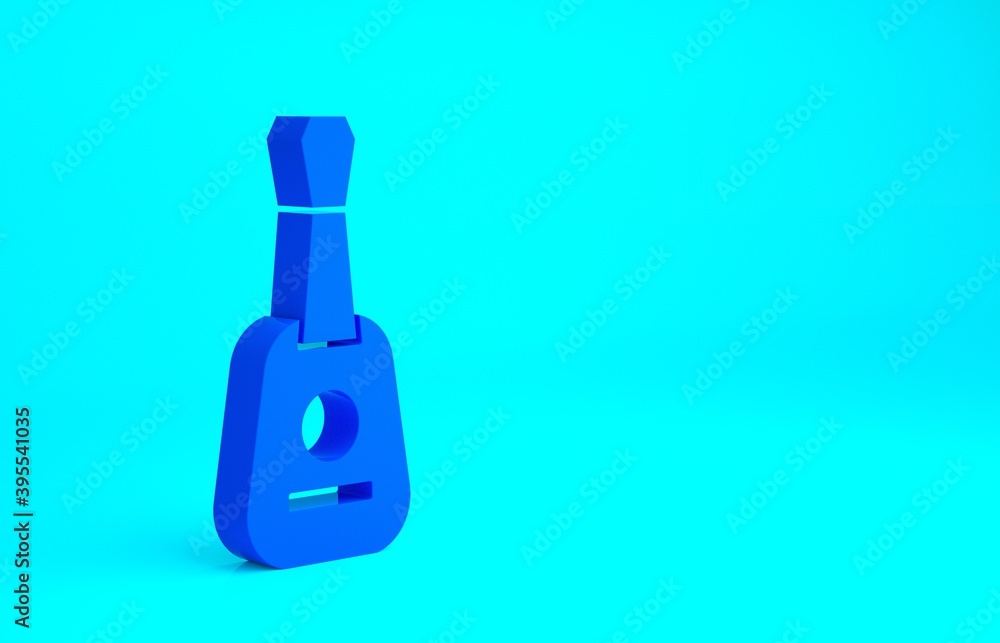Blue Guitar icon isolated on blue background. Acoustic guitar. String musical instrument. Minimalism concept. 3d illustration 3D render. Blue Guitar icon isolated on blue background. Acoustic guitar. String musical instrument. Minimalism concept. 3d illustration 3D render.
