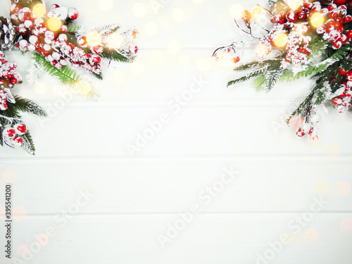 winter background with fir branches cones and snow