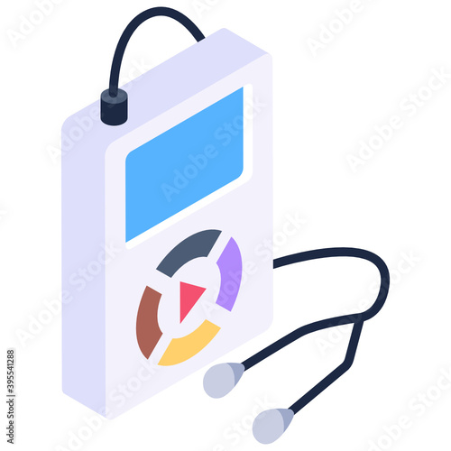 
Device with handsfree, portable music player in isometric style 
