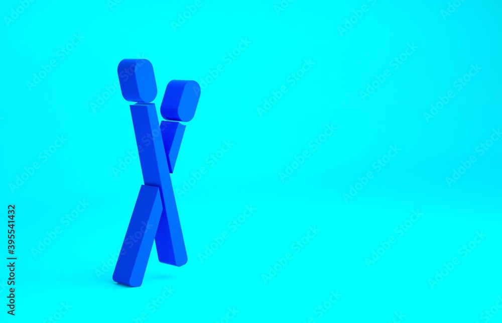 Blue Drum sticks icon isolated on blue background. Musical instrument. Minimalism concept. 3d illustration 3D render. Blue Drum sticks icon isolated on blue background. Musical instrument. Minimalism concept. 3d illustration 3D render.