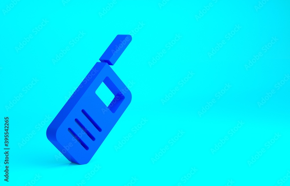 Blue Walkie talkie icon isolated on blue background. Portable radio transmitter icon. Radio transceiver sign. Minimalism concept. 3d illustration 3D render. Blue Walkie talkie icon isolated on blue background. Portable radio transmitter icon. Radio transceiver sign. Minimalism concept. 3d illustration 3D render.