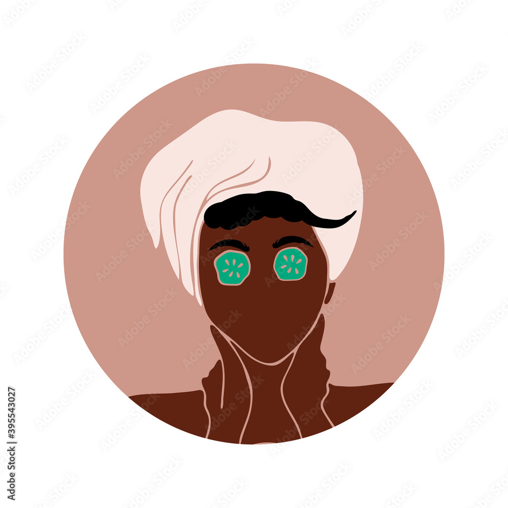 Face care. Beauty salon. African american woman with afro hairstyle. Black woman. Spa. Vector illustration. Icon Face care. Beauty salon. African american woman with afro hairstyle. Black woman. Spa. Vector illustration. Icon
