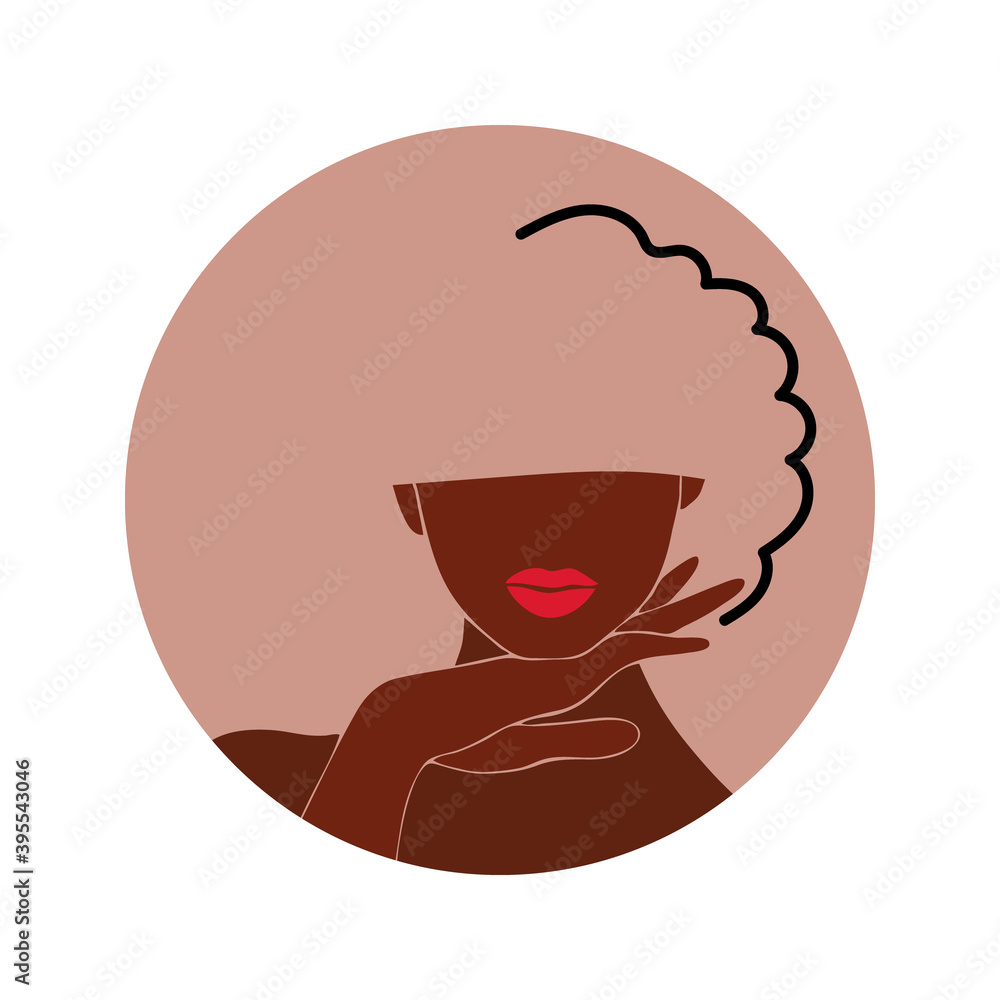 Obraz premium Face care. Beauty salon. African american woman with afro hairstyle. Black woman. Spa. Vector illustration. Icon