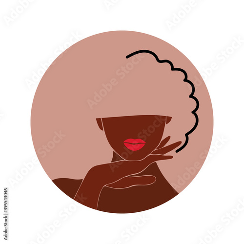 Face care. Beauty salon. African american woman with afro hairstyle. Black woman. Spa. Vector illustration. Icon