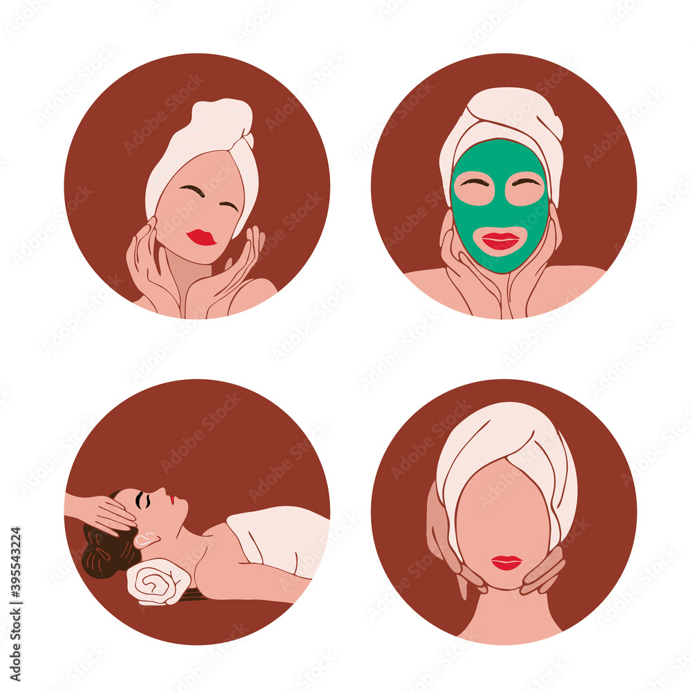 Face care. Beauty salon. European woman. Spa. Vector illustration. Icon Face care. Beauty salon. European woman. Spa. Vector illustration. Icon