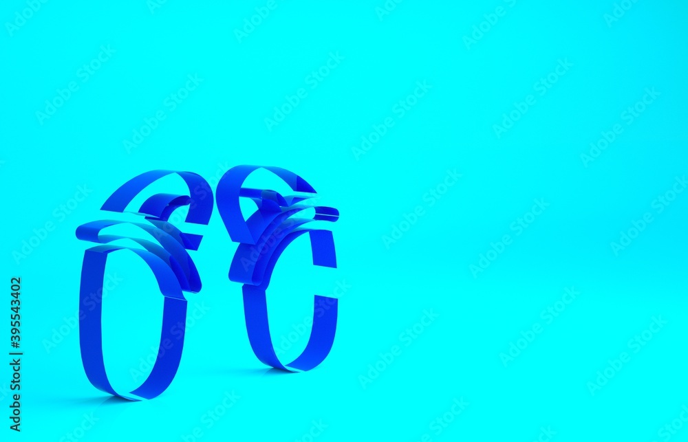 Blue Flip flops icon isolated on blue background. Beach slippers sign. Minimalism concept. 3d illustration 3D render. Blue Flip flops icon isolated on blue background. Beach slippers sign. Minimalism concept. 3d illustration 3D render.