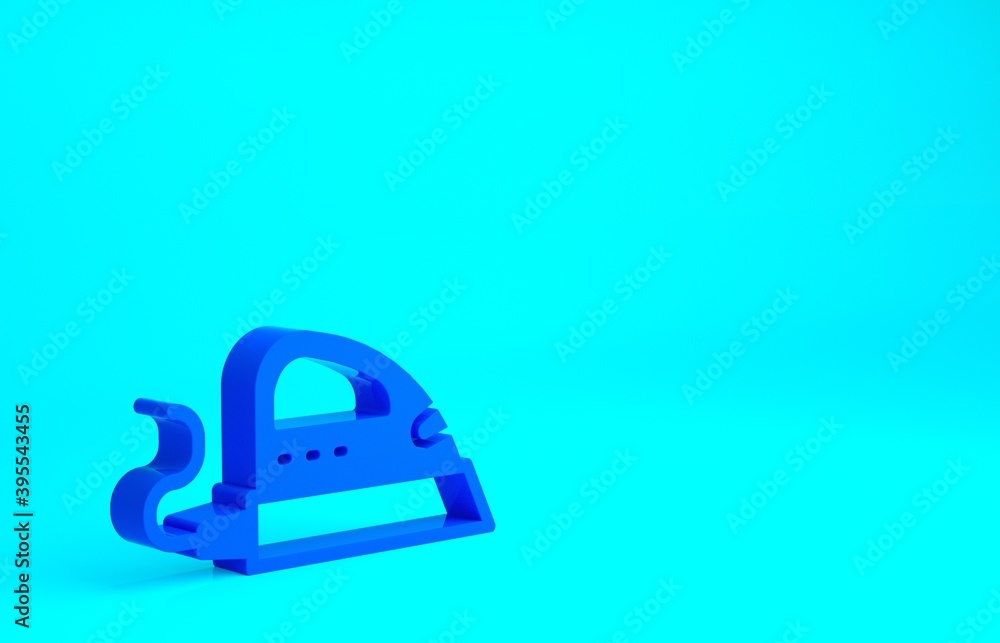 Blue Electric iron icon isolated on blue background. Steam iron. Minimalism concept. 3d illustration 3D render. Blue Electric iron icon isolated on blue background. Steam iron. Minimalism concept. 3d illustration 3D render.