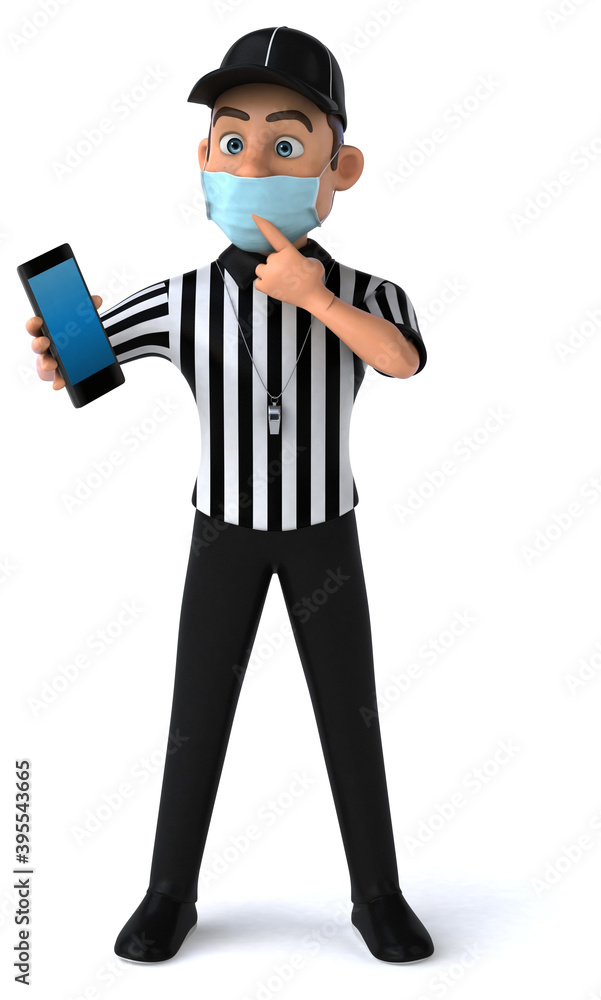 Fun 3D Illustration of an american Referee with a smartphone Fun 3D Illustration of an american Referee with a smartphone