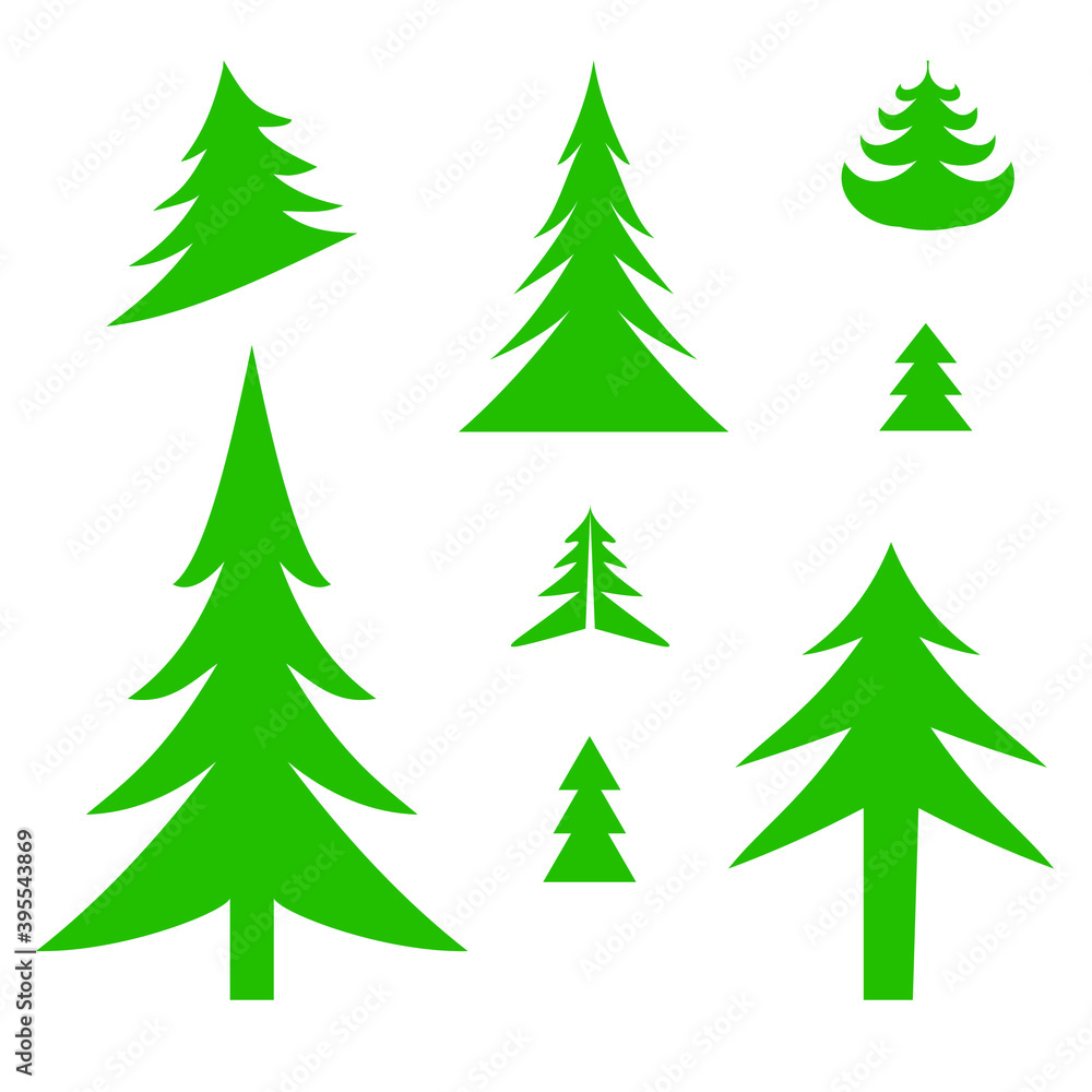 Set of green christmas tree vector icons, clip art vector, green pine tree vector
