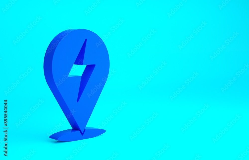 Blue Lightning bolt icon isolated on blue background. Flash icon. Charge flash icon. Thunder bolt. Lighting strike. Minimalism concept. 3d illustration 3D render.