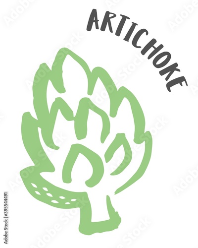 Artichoke hand painted with ink brush isolated on white background