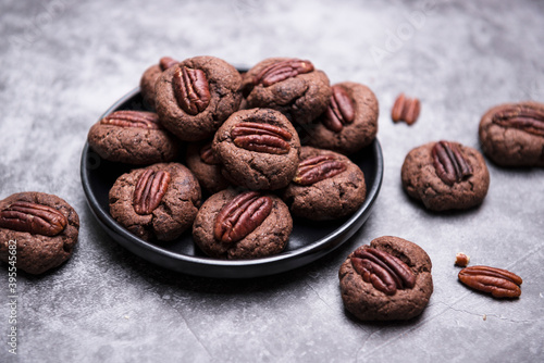 Vegan chocolate and pecan nut biscuits