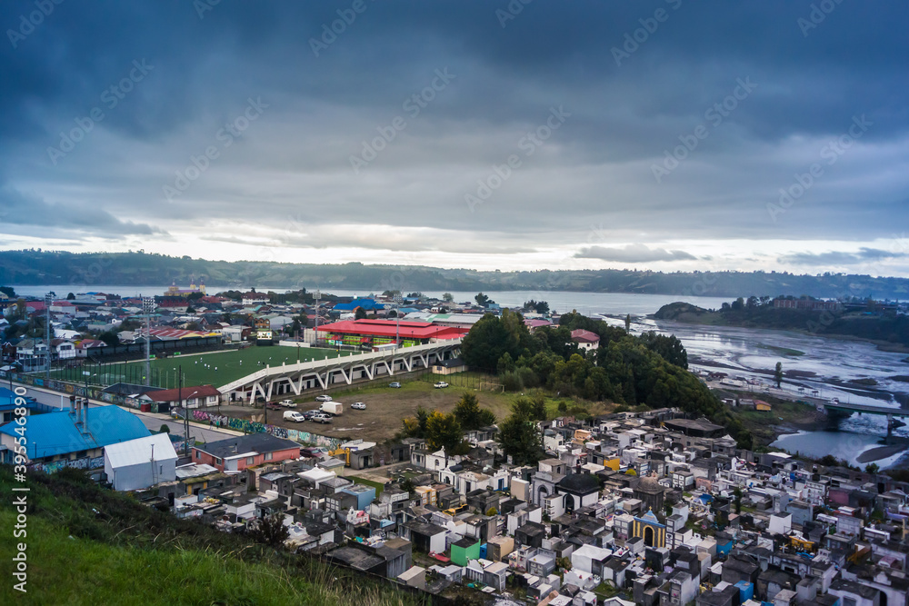 Top view of the city of Castro on the Island of Chiloe, Chile.