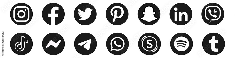 Instagram, facebook, twitter, viber, tiktok, messenger icons. Pinterest ...