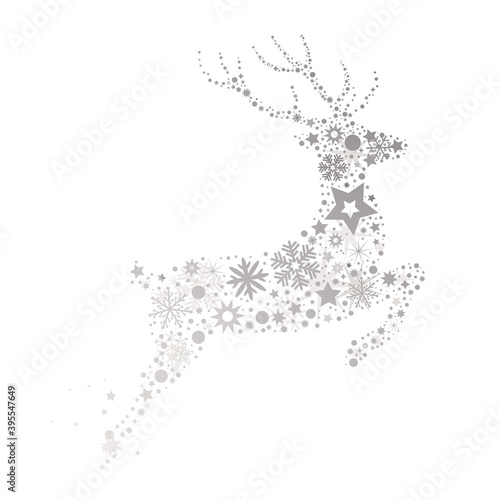illustration of a cute reindeer with Christmas decoration and stars - silver colored