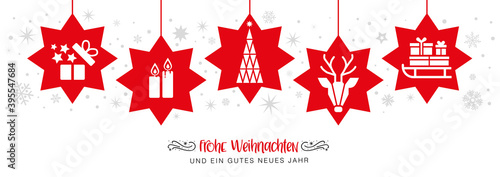 frohe Weihnachten mit roten Sternen - banner Weihnachtsdekoration - deutsch.