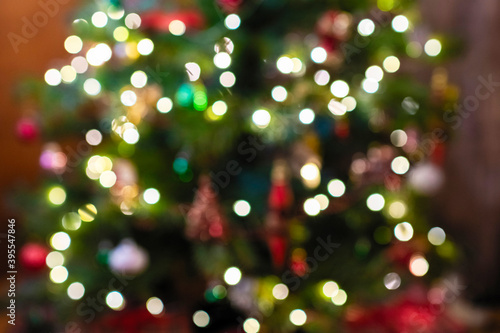 Blurred background of christmas tree with light and bokeh.