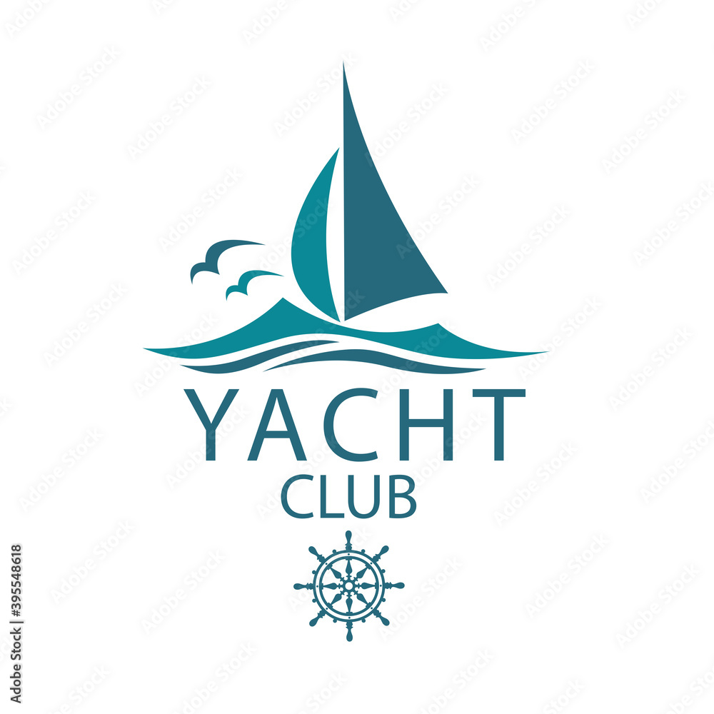 yacht icons with sea waves and seagulls isolated on white background yacht icons with sea waves and seagulls isolated on white background