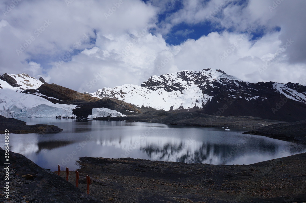 lake in winter glacear pastoruri huaraz