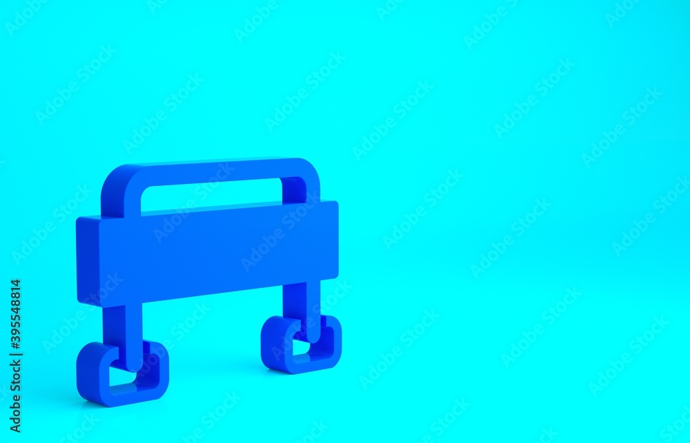 Blue Road barrier icon isolated on blue background. Symbol of restricted area which are in under construction processes. Repair works. Minimalism concept. 3d illustration 3D render. Blue Road barrier icon isolated on blue background. Symbol of restricted area which are in under construction processes. Repair works. Minimalism concept. 3d illustration 3D render.