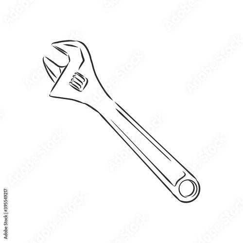 wrench, vector sketch illustration. Wrench. Hand drawn in a graphic style. Vintage vector engraving illustration for poster, web. Isolated on white background