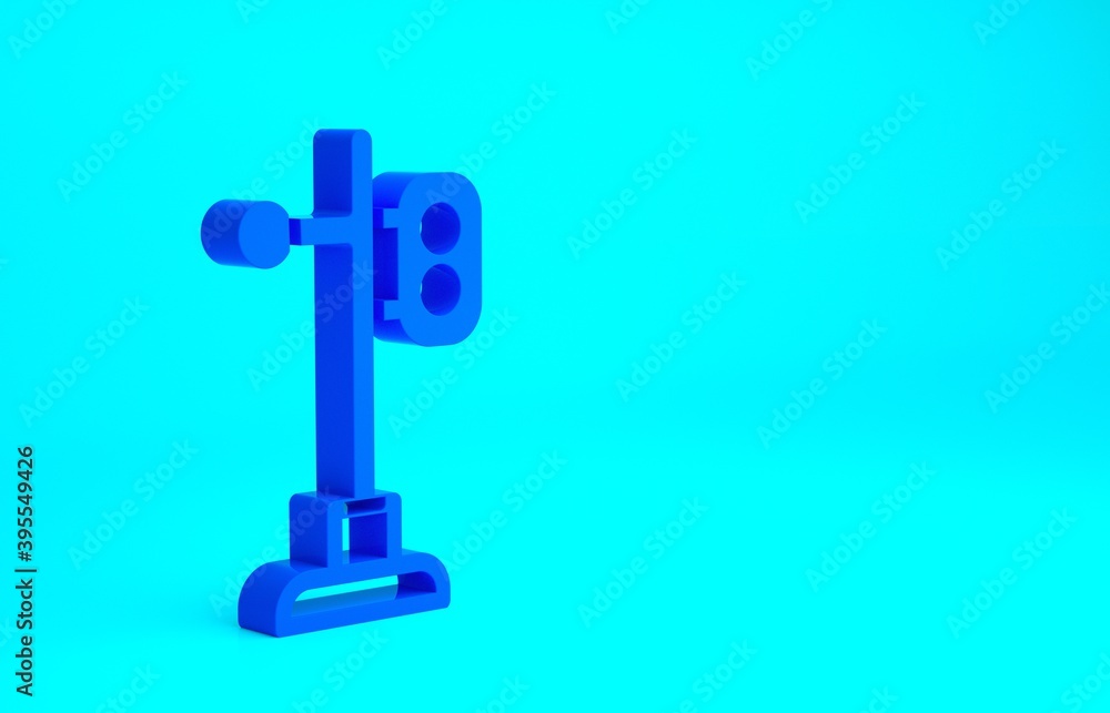 Blue Train traffic light icon isolated on blue background. Traffic lights for the railway to regulate the movement of trains. Minimalism concept. 3d illustration 3D render. Blue Train traffic light icon isolated on blue background. Traffic lights for the railway to regulate the movement of trains. Minimalism concept. 3d illustration 3D render.