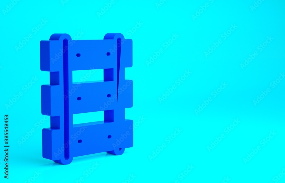Blue Railway, railroad track icon isolated on blue background. Minimalism concept. 3d illustration 3D render. Blue Railway, railroad track icon isolated on blue background. Minimalism concept. 3d illustration 3D render.
