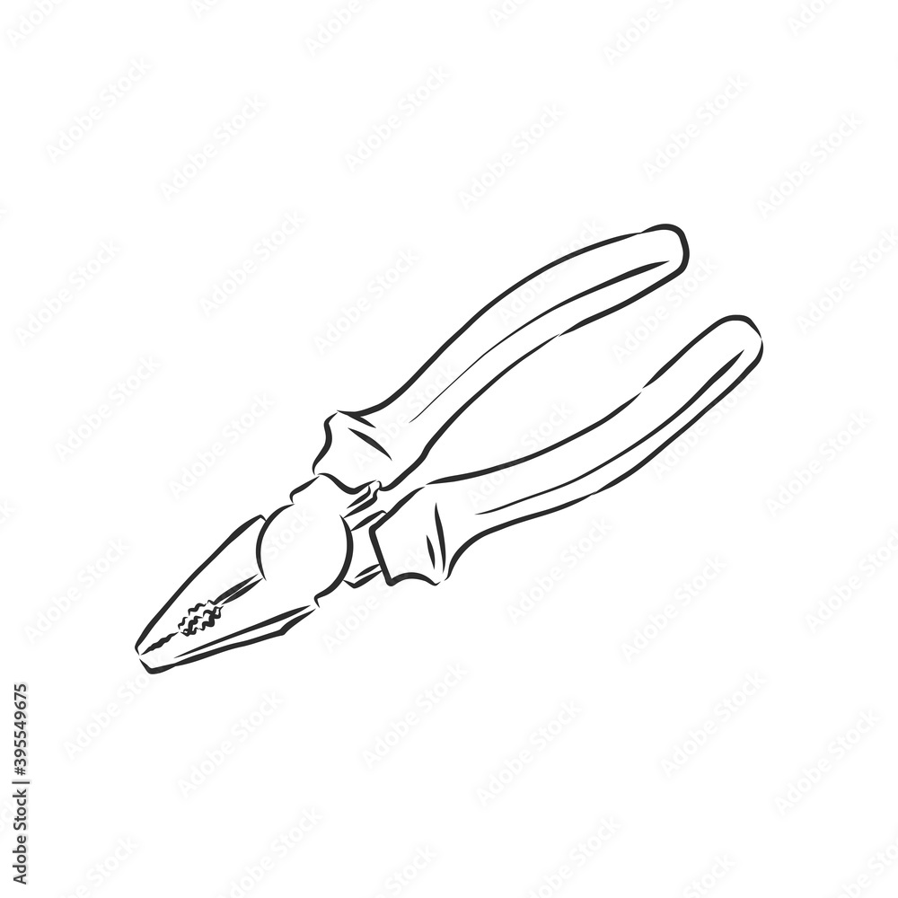 Pliers pincers hand tool isolated on white background. Vector illustration, pliers vector sketch illustration Pliers pincers hand tool isolated on white background. Vector illustration, pliers vector sketch illustration