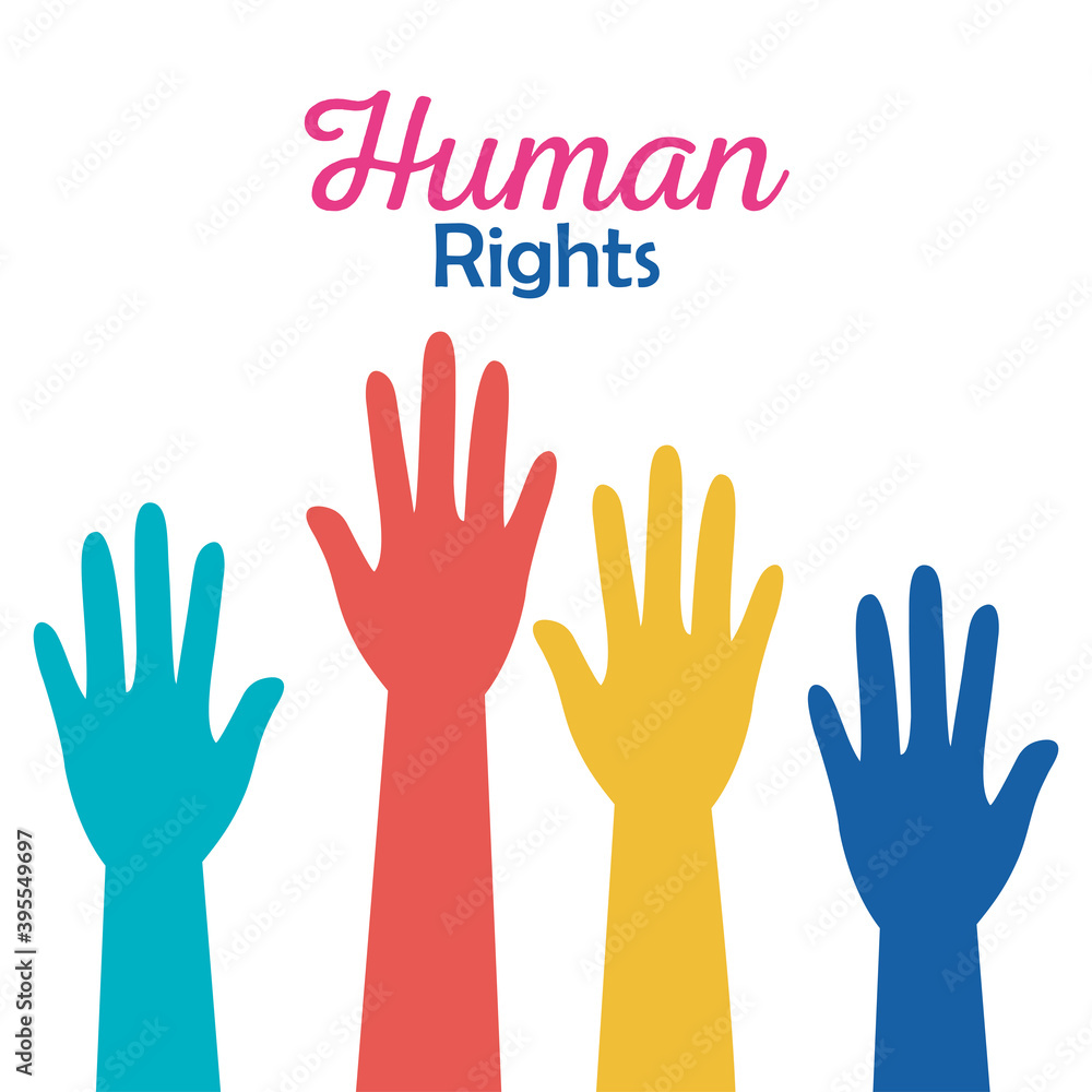 Human rights with colored hands up design, Manifestation protest and demonstration theme Vector illustration Human rights with colored hands up design, Manifestation protest and demonstration theme Vector illustration