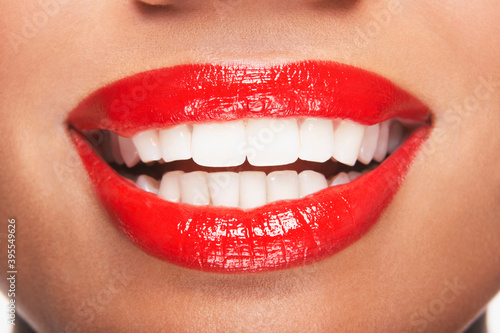 Woman With Red Lips Smiling