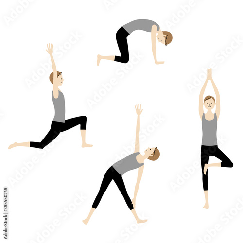 Illustration set of a man exercising (Yoga, Stretching, Pilates,)