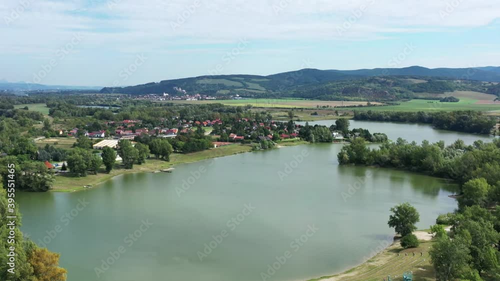 Aerial view of the lake zelena voda in Nove Mesto nad Vahom in Slovakia Aerial view of the lake zelena voda in Nove Mesto nad Vahom in Slovakia