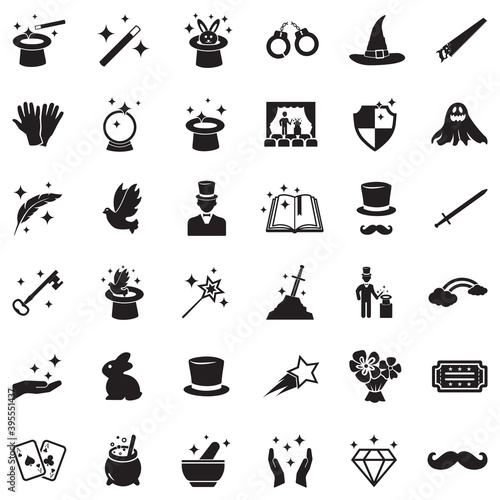 Magic Icons. Black Flat Design. Vector Illustration.