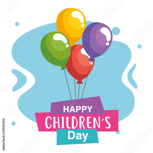 Happy childrens day with balloons design, International celebration theme Vector illustration