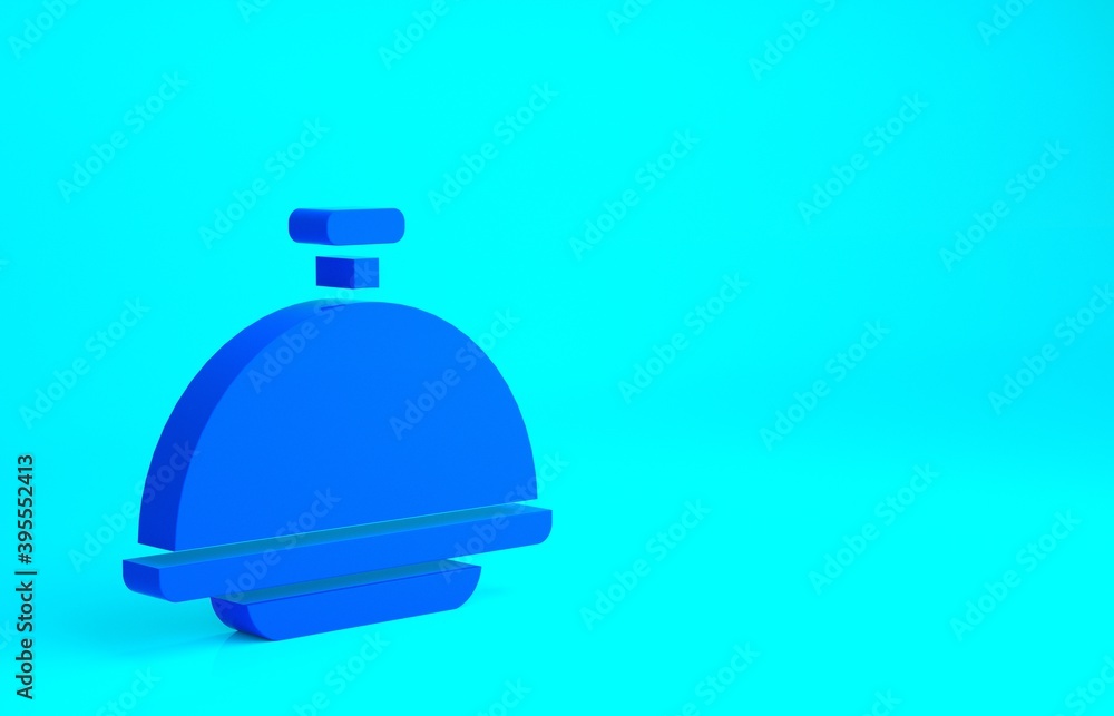 Blue Covered with a tray of food icon isolated on blue background. Tray and lid sign. Restaurant cloche with lid. Minimalism concept. 3d illustration 3D render. Blue Covered with a tray of food icon isolated on blue background. Tray and lid sign. Restaurant cloche with lid. Minimalism concept. 3d illustration 3D render.