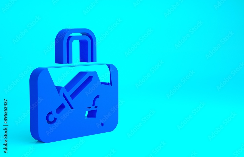 Blue Suitcase for travel icon isolated on blue background. Traveling baggage sign. Travel luggage icon. Minimalism concept. 3d illustration 3D render. Blue Suitcase for travel icon isolated on blue background. Traveling baggage sign. Travel luggage icon. Minimalism concept. 3d illustration 3D render.