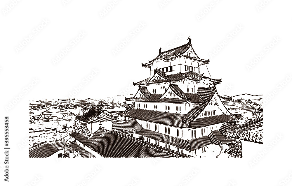 Building view with landmark of Himeji Castle is a hilltop Japanese castle complex situated in