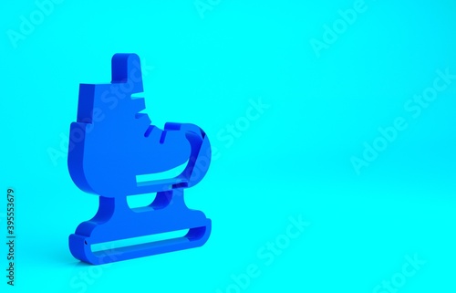 Blue Skates icon isolated on blue background. Ice skate shoes icon. Sport boots with blades. Minimalism concept. 3d illustration 3D render.