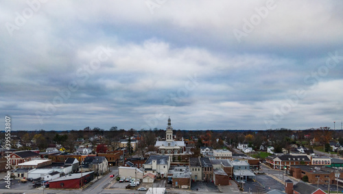 Drone view of Downtown Nicholasville, Kentucky with Jessamine County Courthouse in the middle