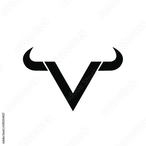 abstract letter v triangle bull head black logo isolated background